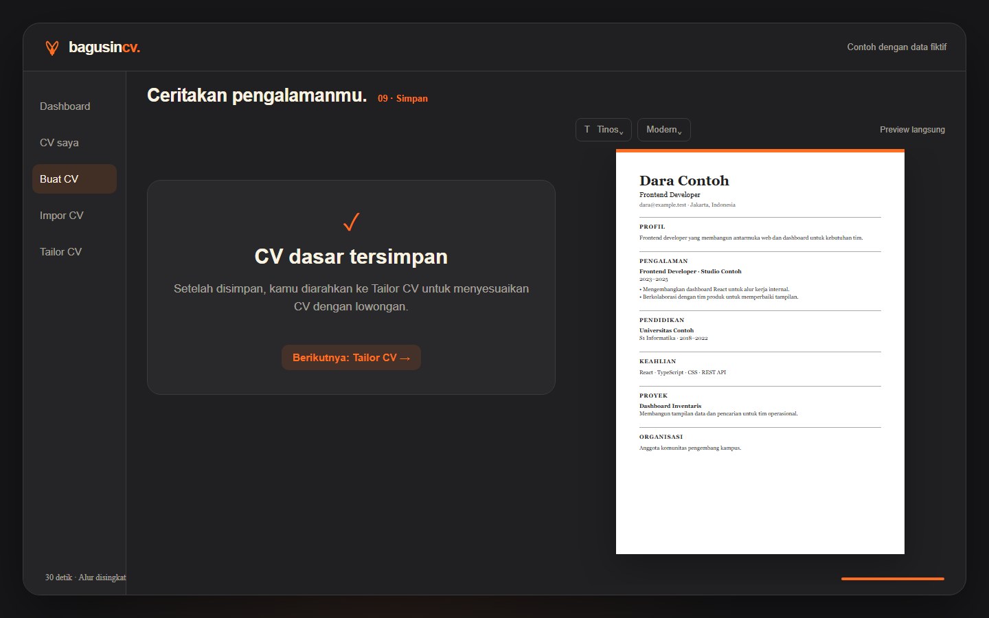 Demo Buat CV BagusinCV
